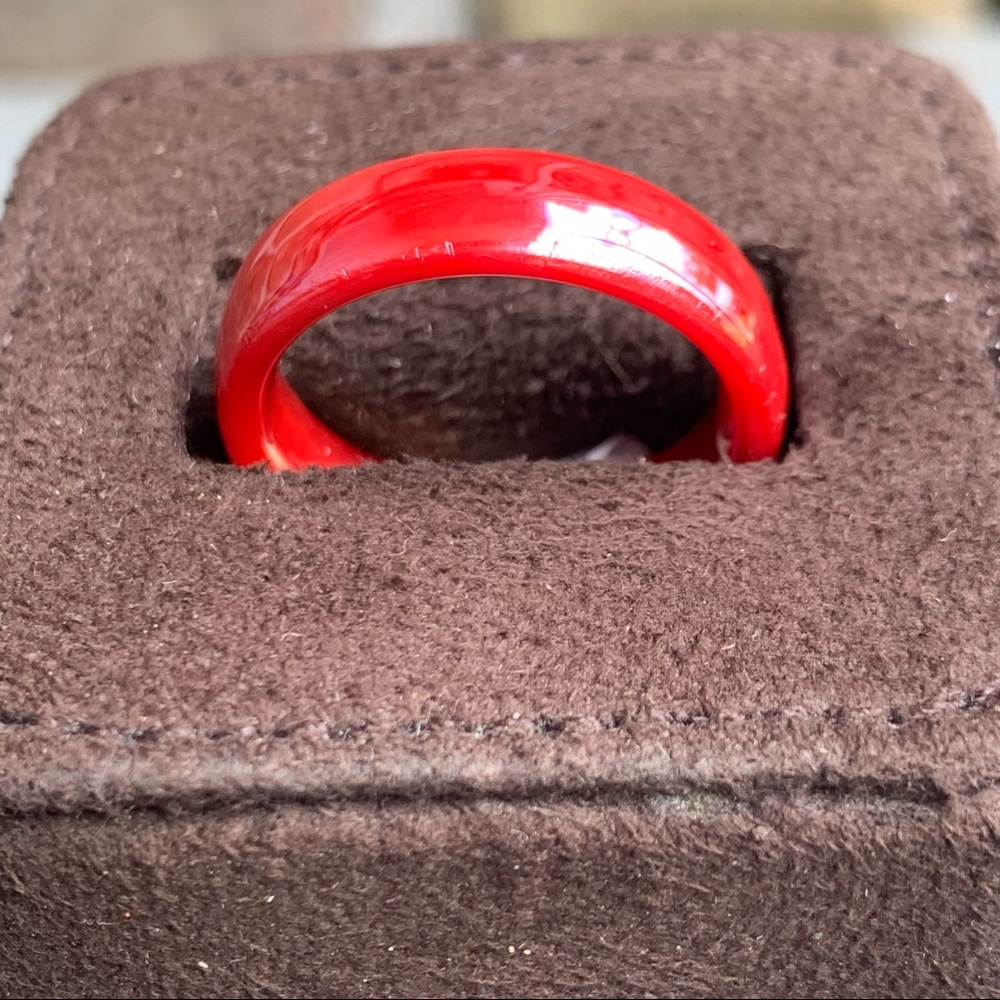 Imitation  dyed red jade medium width band ring